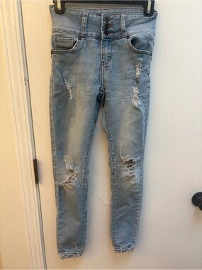 Light Wash Distressed High-Rise Skinny Jeans